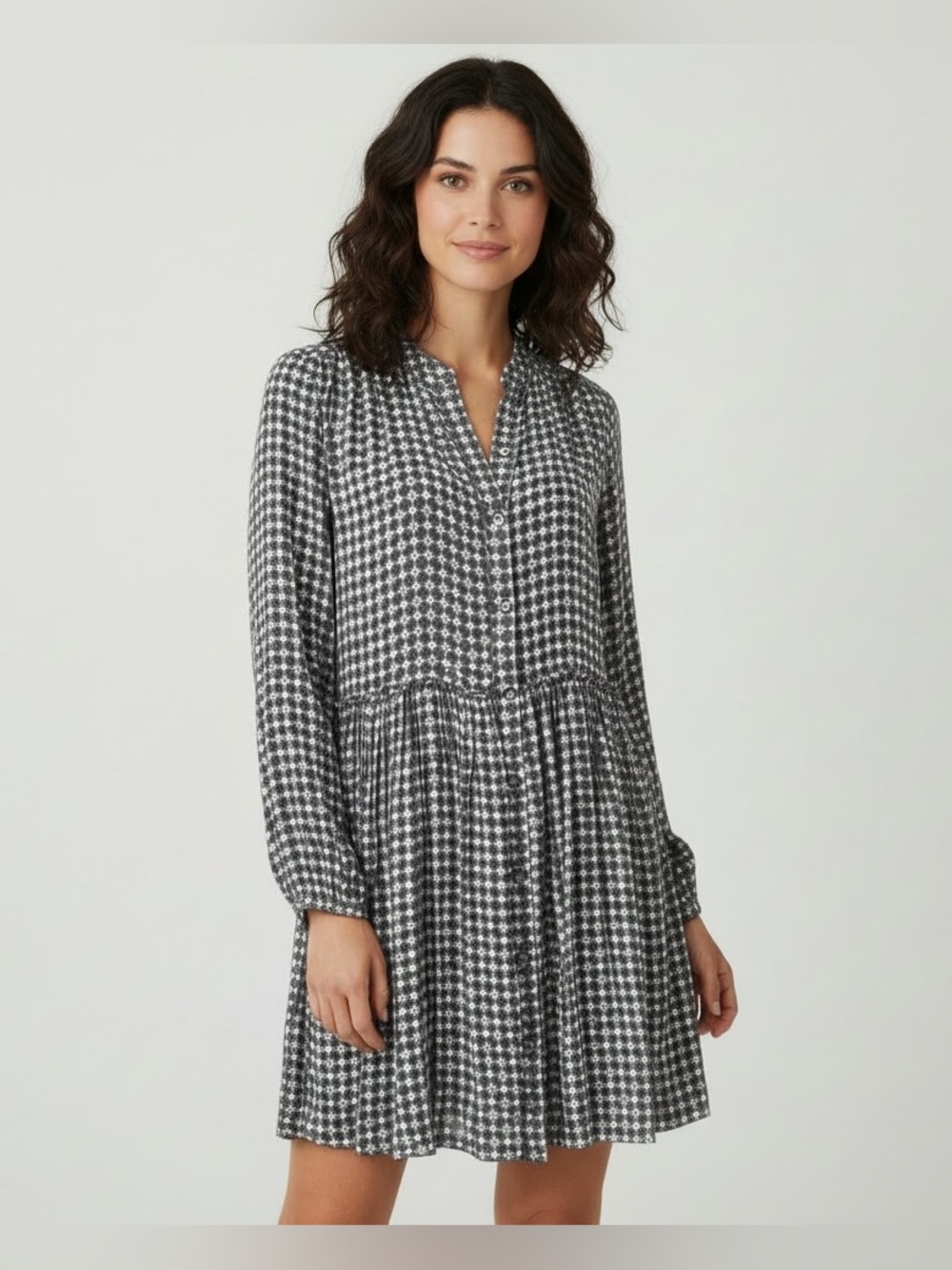 Lucky Brand bohemian grey long sleeve button front granola casual dress large